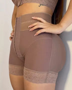 Curvalu Lace Stitching Butt Lifting Shaping Shorts Front Buckle