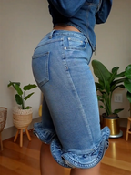 Curvalu Shorts Vaqueros de Talle Alto con Volantes