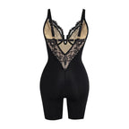 Curvalu Elegance Lace Shapewear Bodysuit Deep V Neck Mid-Thigh