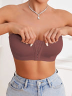 Curvalu Bralette Strapless Front Closure Wireless Bandeau Bra Seamless