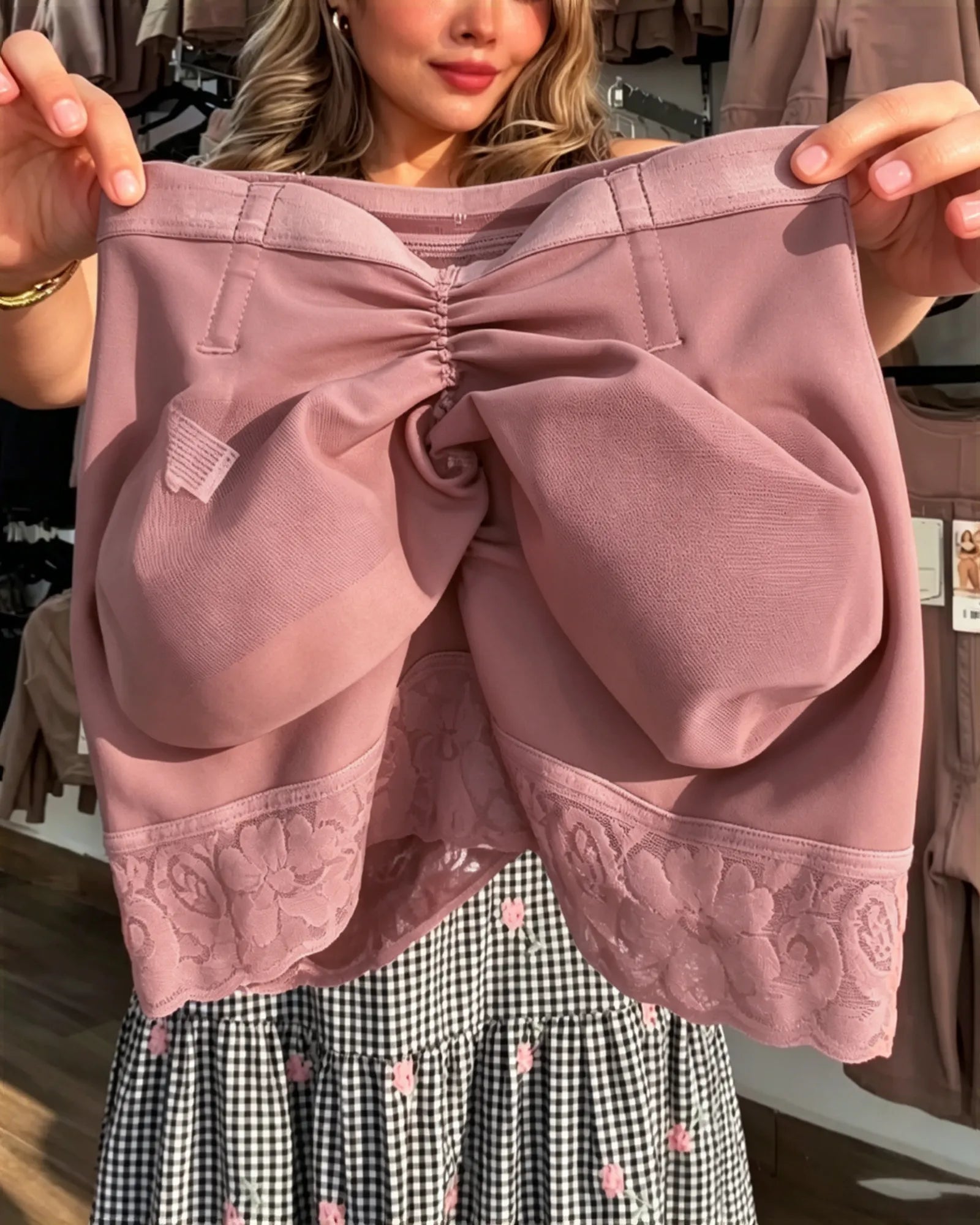 Curvalu High Waist Butt Lifter Shaping Shorts With Lace Trim