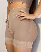 Curvalu Lace Stitching Butt Lifting Shaping Shorts Front Buckle