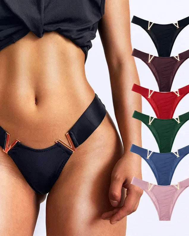 Curvalu V-Letter Solid Color Underwear Soft Stretchy Fabric