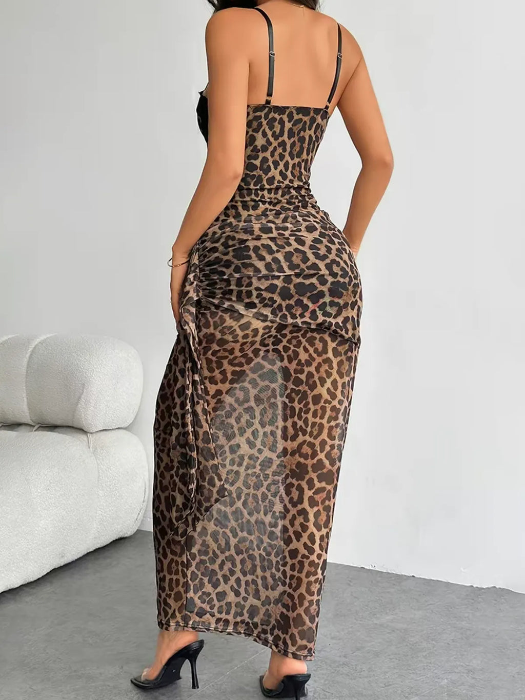 Curvalu Fitted Lace Trimmed Leopard Print Dress