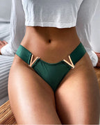 Curvalu V-Letter Solid Color Underwear Soft Stretchy Fabric