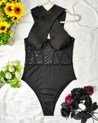 Curvalu Body Moldeador Halter de Malla con Aros Negro