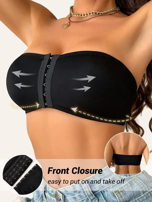Curvalu Bralette Strapless Front Closure Wireless Bandeau Bra Seamless